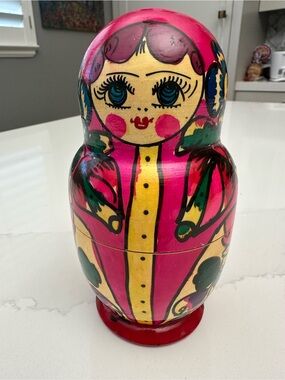 Hand-Painted Russian Nesting Doll Matryoshka - Bright Pink